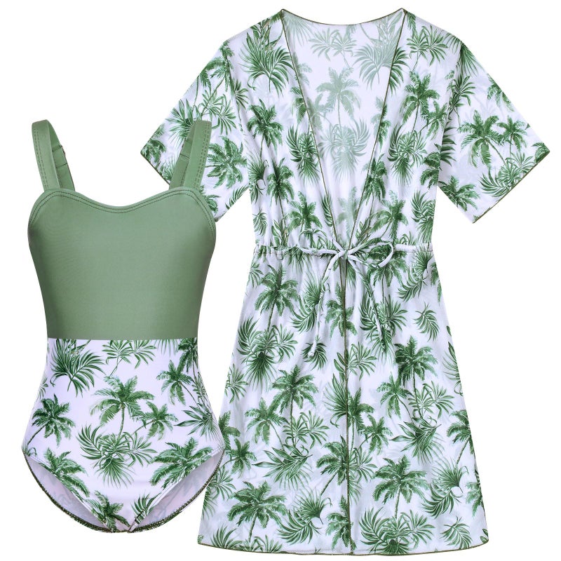 Funnycokid Girls Swimsuits Size 10 12 One Piece Bathing Suits Cover up Kids Swim Suit Hawaiian Outfit 10-12 Years - Image 4