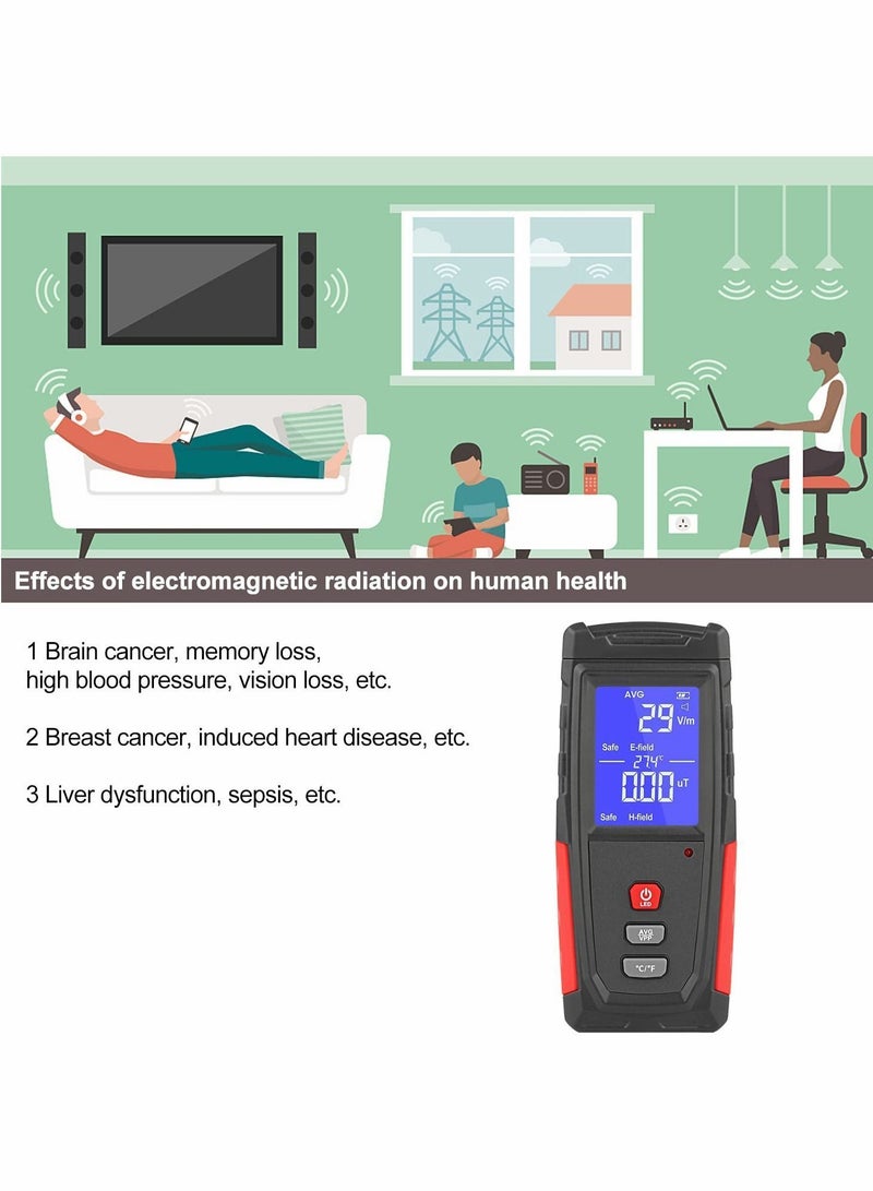 Y&D EMF Meter, Portable Digital Radiation Detector, Handheld Detector for Home/Outdoor, Electric/Magnetic Field/Ghost - LED Light & Sound Alarm Black (1-1999V/m, 0.01-99.99μT)  - Image 5
