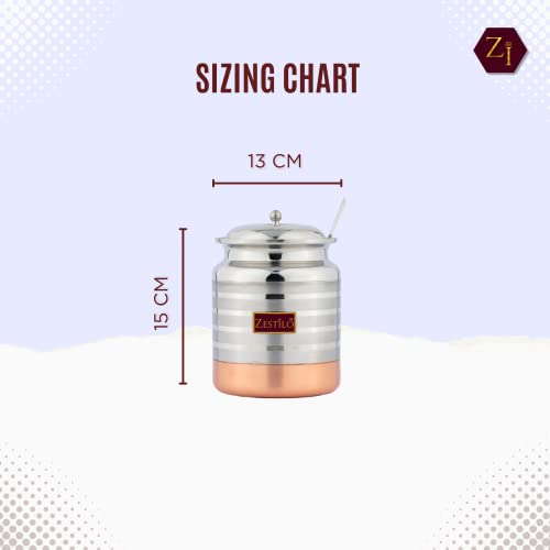 ZESTILO Stainless Steel Oil/Ghee Jar Ghee Container Oil Pot Ghee Container with Spoon Copper Bottom Finish (1100 ml) - Image 3