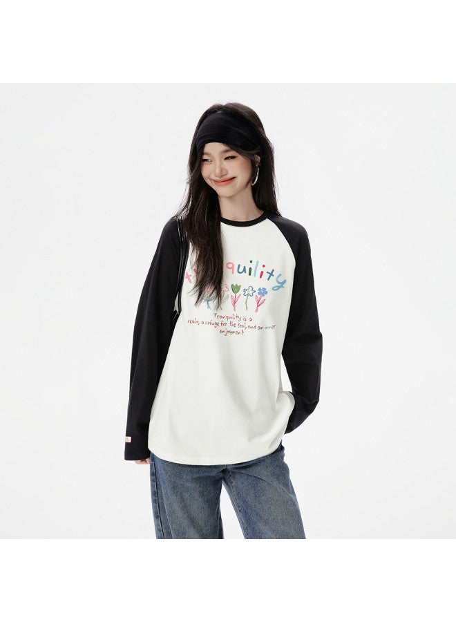 EPTISON Women'S Long Sleeve T-Shirt, Autumn Cotton Loose Fit Sweet Girl Style Colorful Letter Print Round Neck Top - Image 2