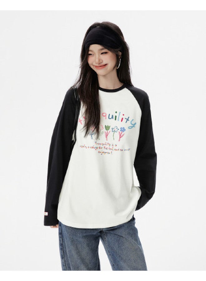 EPTISON Women'S Long Sleeve T-Shirt, Autumn Cotton Loose Fit Sweet Girl Style Colorful Letter Print Round Neck Top - Image 1