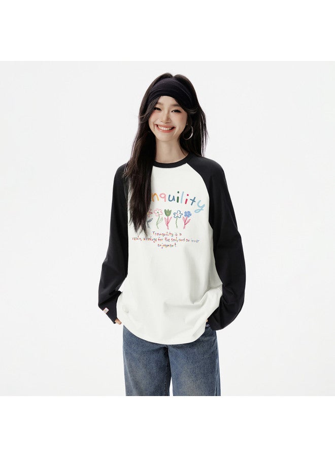 EPTISON Women'S Long Sleeve T-Shirt, Autumn Cotton Loose Fit Sweet Girl Style Colorful Letter Print Round Neck Top - Image 3