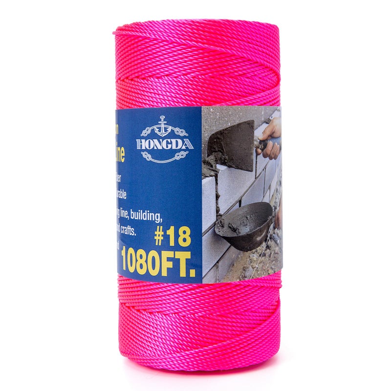 HONGDA Twisted Nylon String 18 x 1080FT Mason Line String Nylon Twine for Masonry Job Trot Line Decoy Line Net Making and Mending Workshop Crafts Gardening FlPink