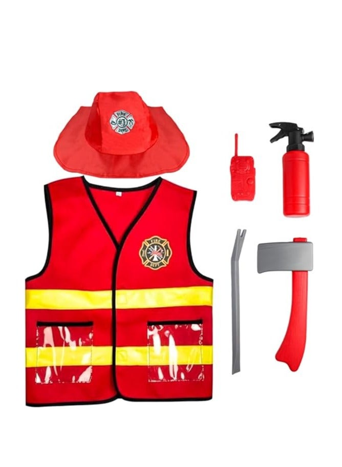 UKR Firefighter Kids Dressing Up & Costumes Role Play Dress Up Set | Includes Accessories: Fire Extinguisher, Axe, Hat & Badge | Perfect for Parties & Imaginative Play (110-150 CM) - Image 1