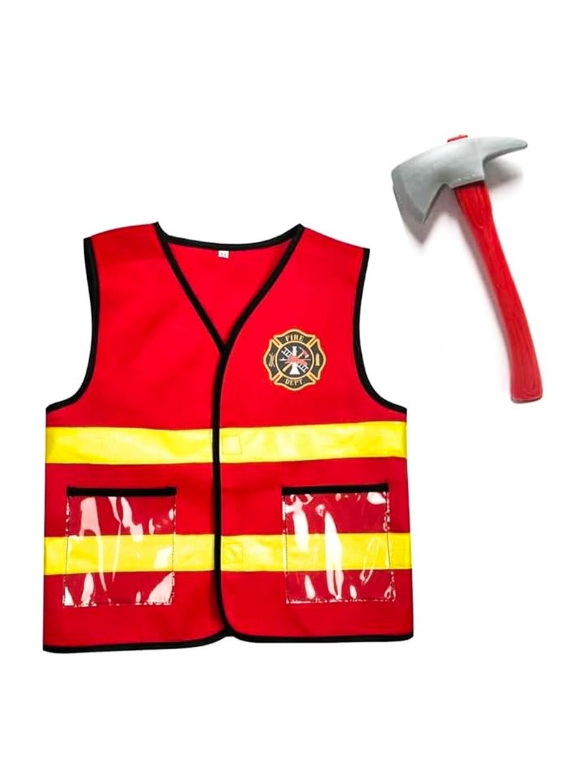 UKR Firefighter Kids Dressing Up & Costumes Role Play Dress Up Set | Includes Accessories: Fire Extinguisher, Axe, Hat & Badge | Perfect for Parties & Imaginative Play (110-150 CM) - Image 4