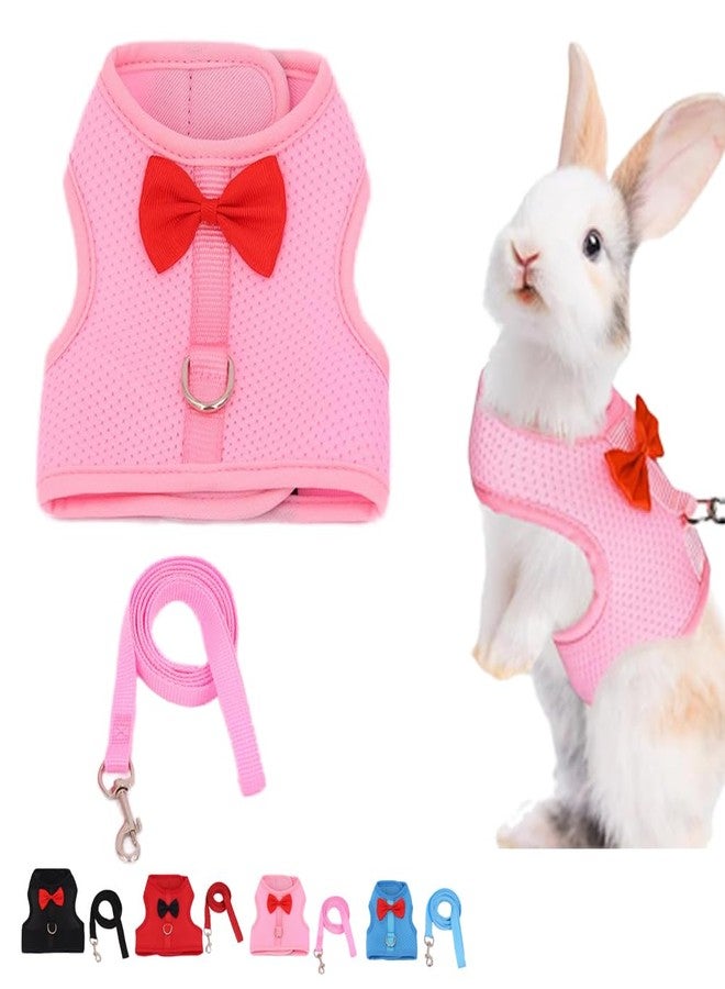 cyhaen Rabbit Leash and Harness Set for Walking Escape Proof,Mesh Breathable Adjustable Bunny Leash Camping Hiking Training for Bunny Ferret Kitten Puppy Pink S Young Rabbit 1-3 Months - Image 1
