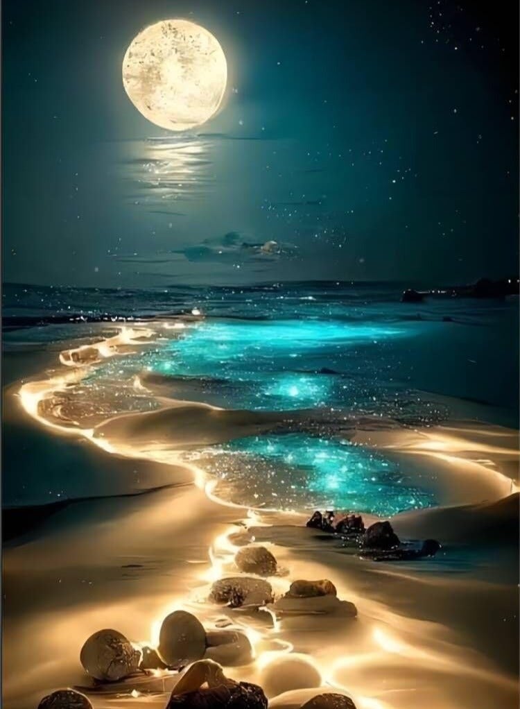 SYOSI Moon Diamond Painting Kits, Diamond Art Painting Kits for Adults, Moon Beach Diamond Kits, Full Drill Rhinestone Diamond Embroidery Craft Kits, Home Wall Decor Art DIY Inch12X16 (Without Frame) - Image 1