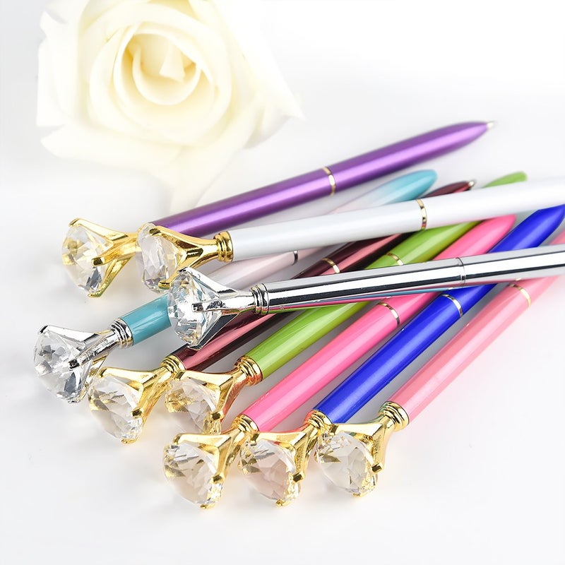 Coopay 12 Pieces Big Crystal Diamond Pens Colorful Metal Ballpoint Pens and 12 Pieces Refills in Black Ink for School Office - Image 2