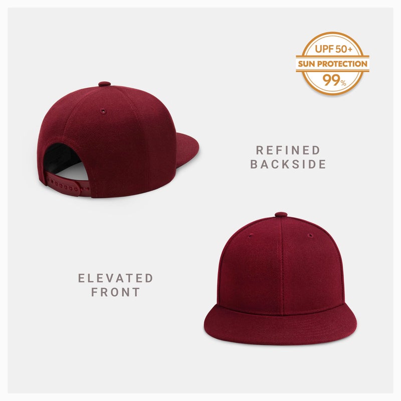 CHOK.LIDS Flat Bill Visor Classic Snapback Hat Blank Adjustable Brim High Top End Trendy Color Style Plain Tone Baseball Cap (Burgundy) - Image 2