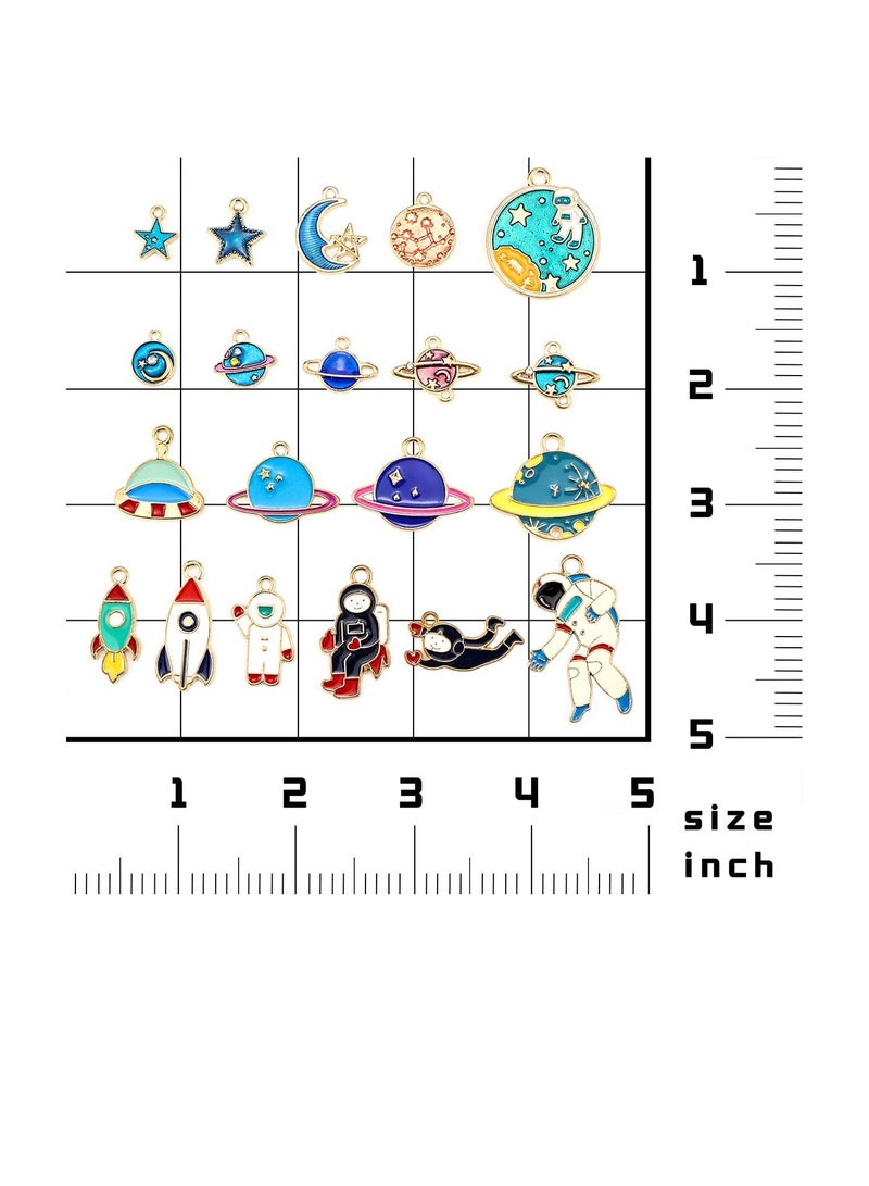 Excefore Space Theme Charm Assorted Gold Plated Enamel Mixed Astronaut Jupiter Rocket Planet Celestial Pendant,DIY for Necklace Bracelet Earring Moon Star Jewelry Making and Crafting - Image 5