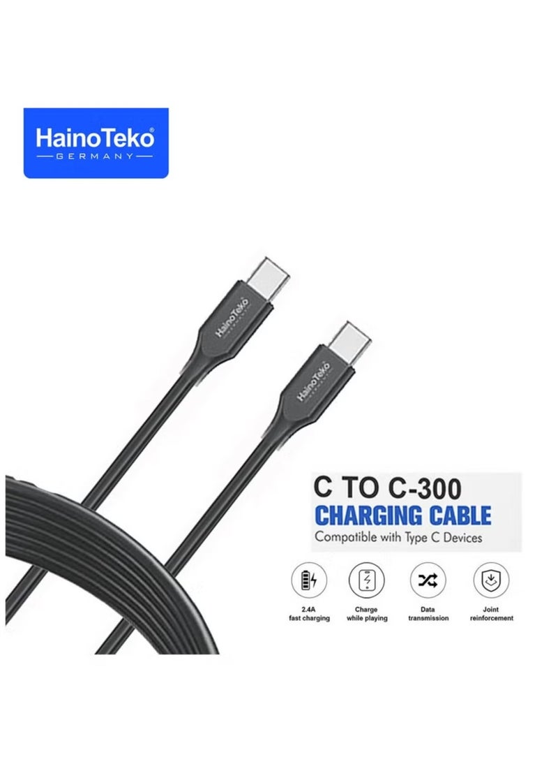 Haino Teko Germany C to C 300 3 Meter Fast Charging Data Cable Compatible  with Type C Devices -– High-Speed Charging, Durable and Flexible, Black - Image 3