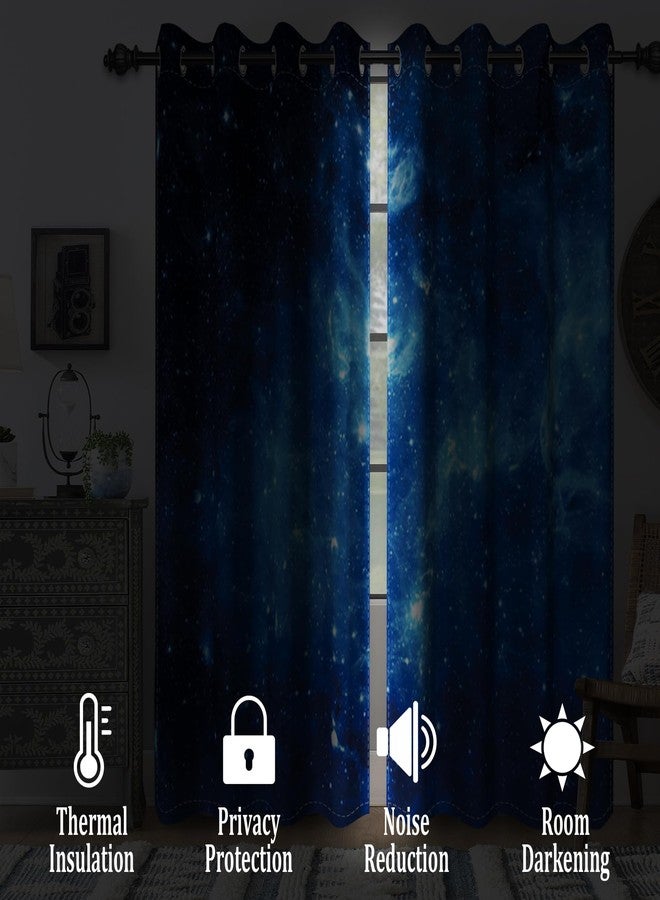 Renaiss Galaxy Starry Night Blackout Curtains for Bedroom Blue Outer Space Universe Nebula Sky Star Window Curtain Drapes for Boys Kids Living Room Decor Darkening Curtains 2 Panels Set, 42x63 Inch - Image 2
