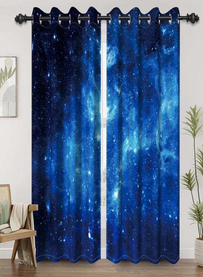 Renaiss Galaxy Starry Night Blackout Curtains for Bedroom Blue Outer Space Universe Nebula Sky Star Window Curtain Drapes for Boys Kids Living Room Decor Darkening Curtains 2 Panels Set, 42x63 Inch - Image 1