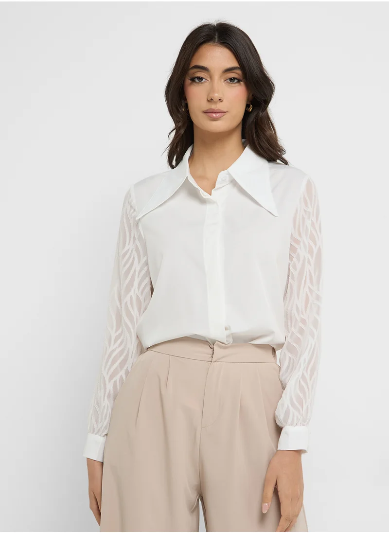 ايلا Sheer Sleeve Button Down Shirt