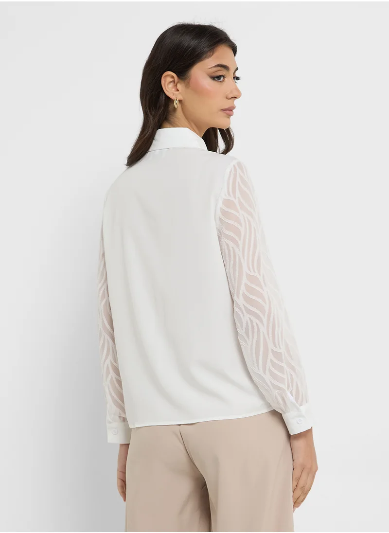 ايلا Sheer Sleeve Button Down Shirt