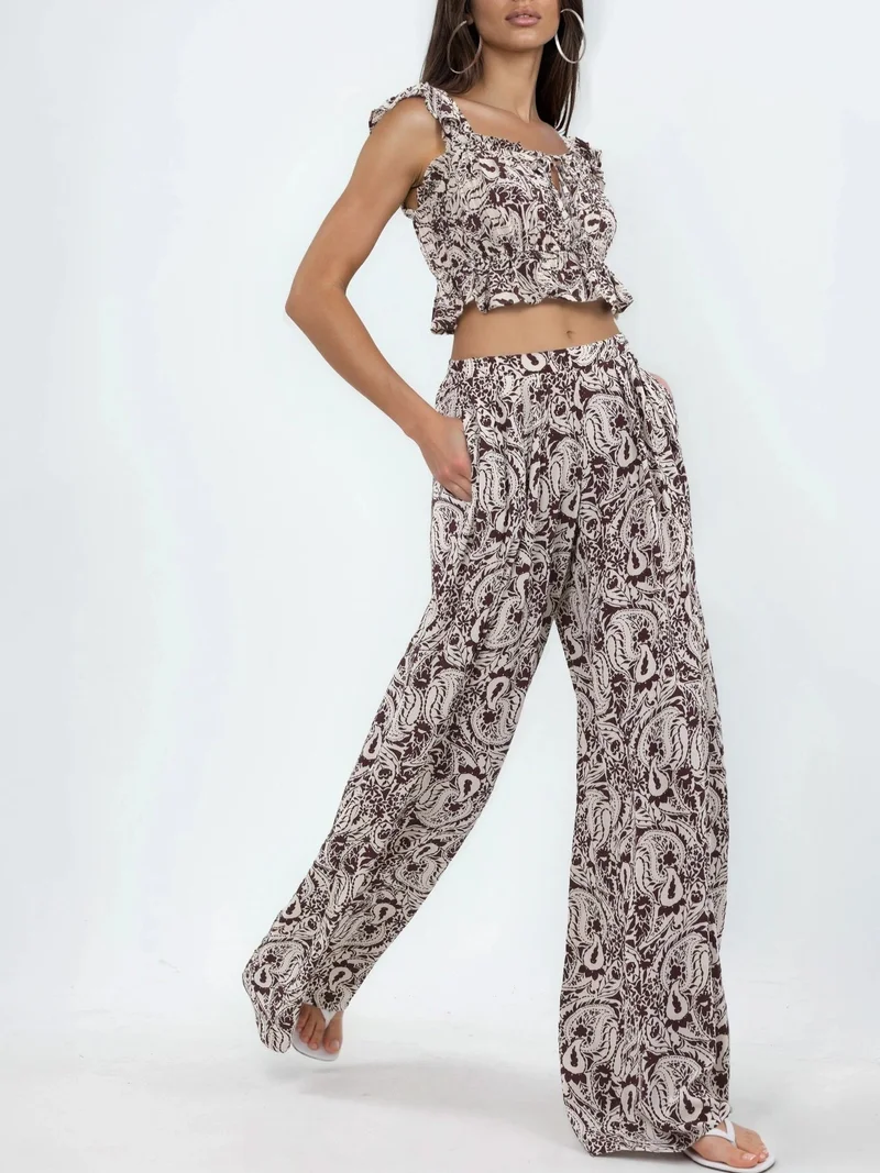بوسيم BUSEM Wide Leg Paisley Trousers