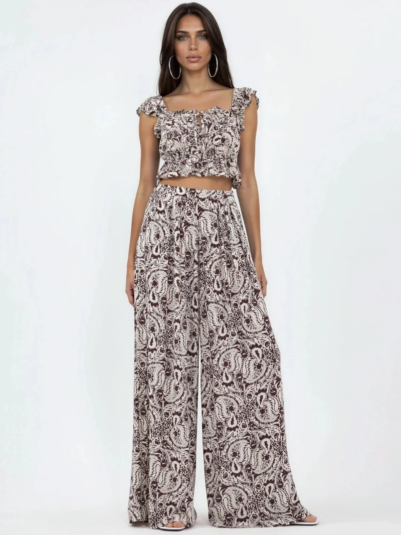 بوسيم BUSEM Wide Leg Paisley Trousers