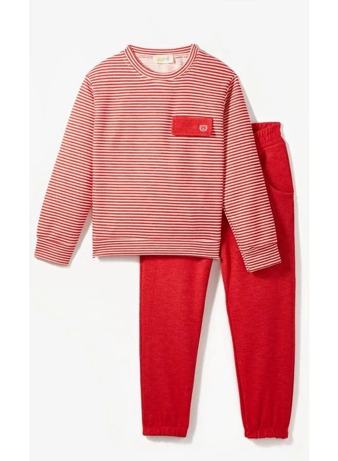 جون June Striped Tracksuit Set Red