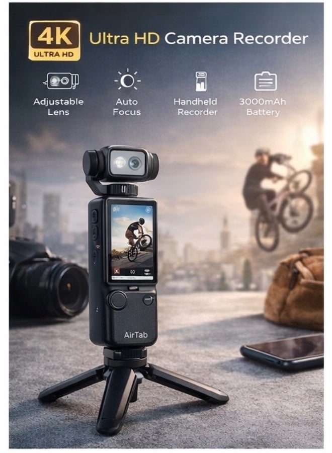 AIR TAB AirTab Pocket 4 Portable 4K Camera Recorder with 2.0” IPS Touchscreen, Dual Lens, Auto Focus, Adjustable Angle Video Camera, 3000mAh Battery – Compact Vlogging Camera - Image 2