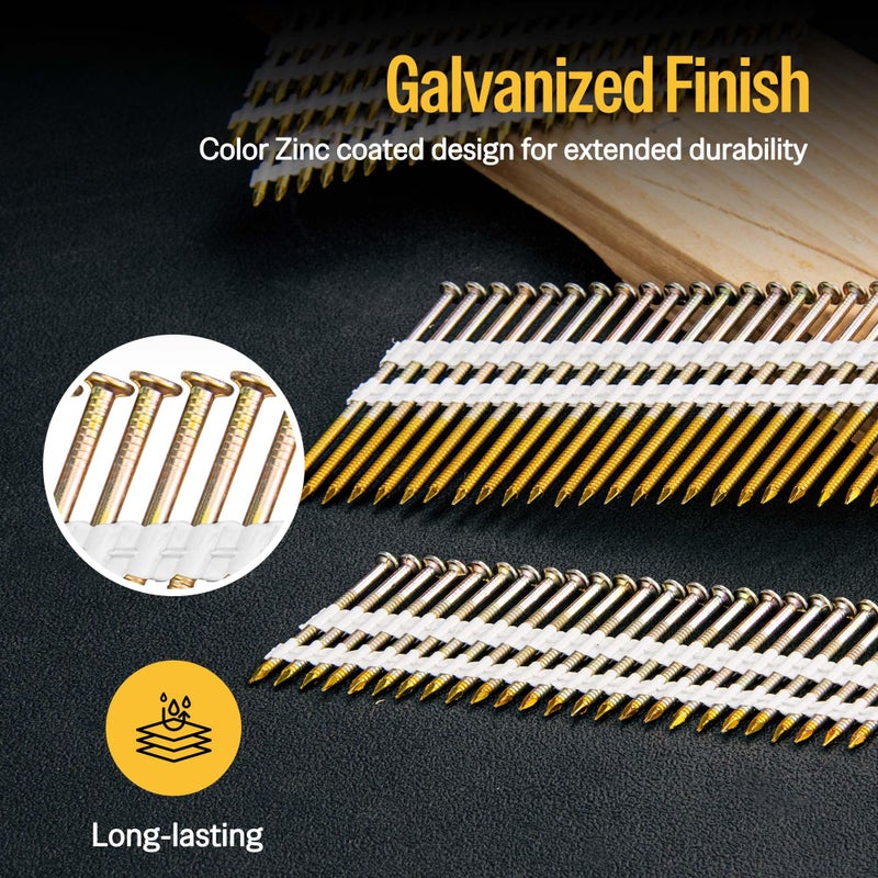 meite 21 Degree Framing Nails 2 Inch Ring Shank Galvanized Plastic Collated Nails, Full Round Head Structural Nails for Framing Nailer Gun on Truss Assembly and Subfloors 1,000PCS - Image 3