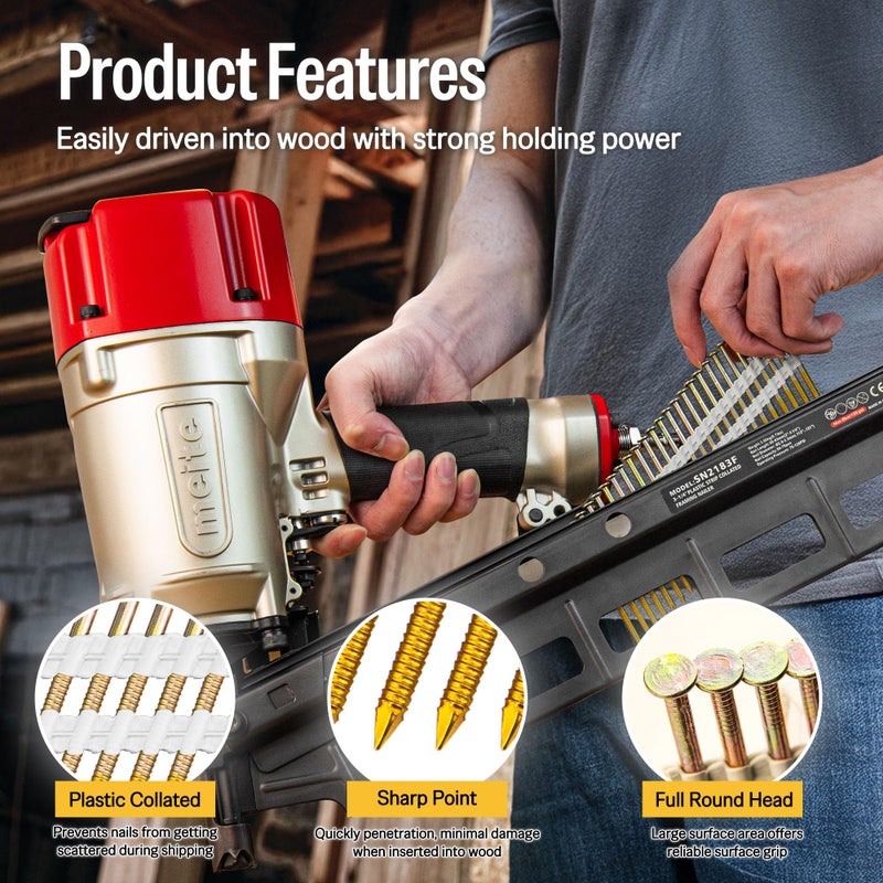 meite 21 Degree Framing Nails 2 Inch Ring Shank Galvanized Plastic Collated Nails, Full Round Head Structural Nails for Framing Nailer Gun on Truss Assembly and Subfloors 1,000PCS - Image 4