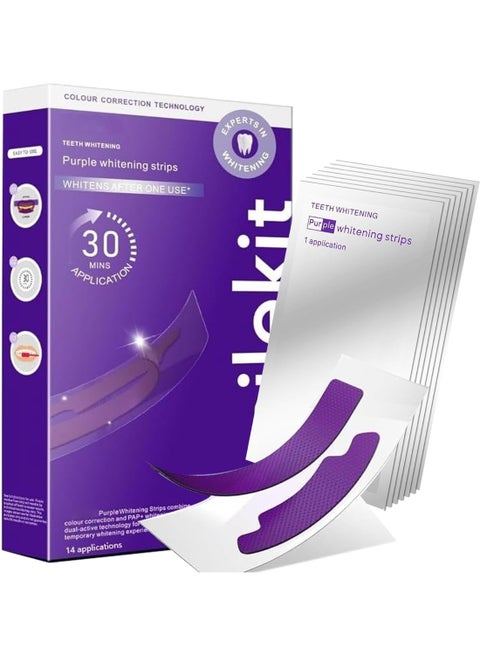Purple Whitening Strips, Gently Remove Tooth Stains, Protect Tooth Enamel, Use Advanced 9d Whitening Technology to Create A Brighter Smile, Enamel Safe for Sensitive Tooth, 28 Strips