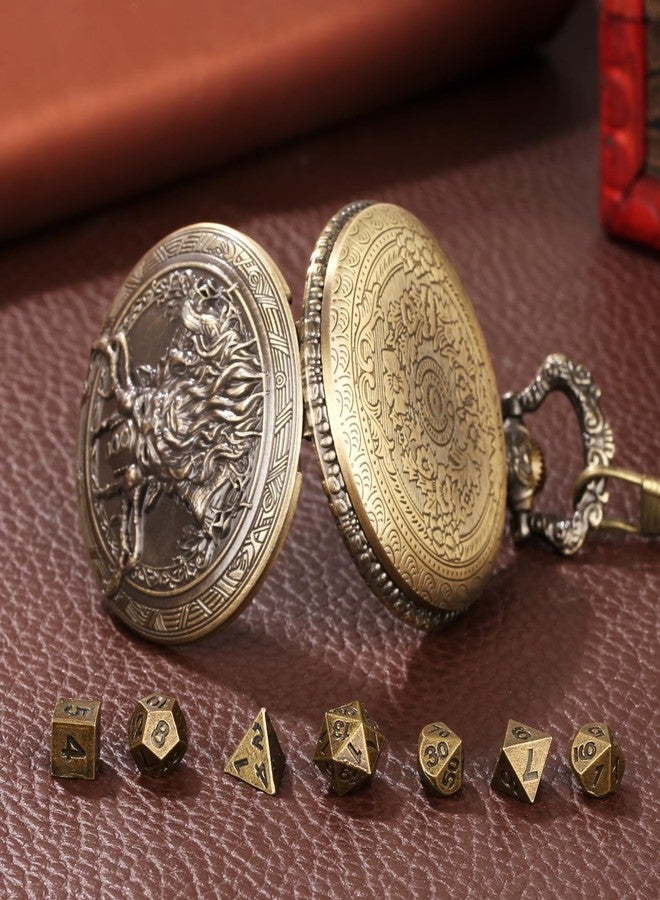Keller & Weber Mini DND Dice Set with Steampunk Druid Pocket Watch Case, Tiny 7-Piece Polyhedral Metal D&D Dice, DND Gifts with Gift Box, Role Playing Game Board Game Accessories Dice, Bronze - Image 5