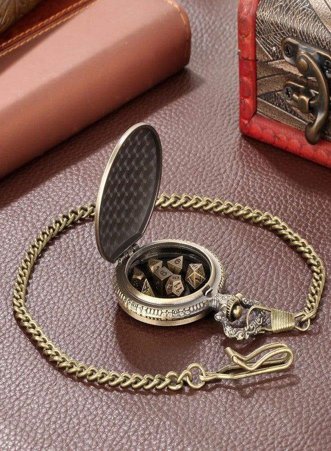 Keller & Weber Mini DND Dice Set with Steampunk Druid Pocket Watch Case, Tiny 7-Piece Polyhedral Metal D&D Dice, DND Gifts with Gift Box, Role Playing Game Board Game Accessories Dice, Bronze - Image 4