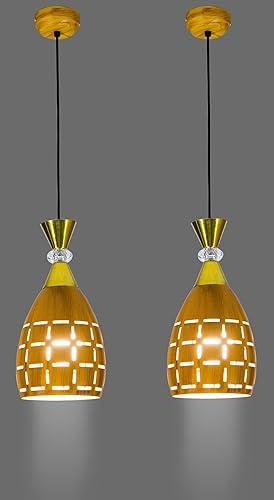 kinis Wooden Color Lezar Cutting Hanging Lamp for Bedroom/Pendant Lamp for Living Room/Ceiling Pendant Lamp/Hanging Pendant Light for Bedroom/Office/Dining/Cafe/Restaurants (Pack of 1, with Bulb) - Image 2