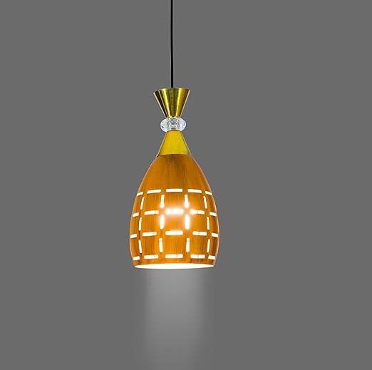 kinis Wooden Color Lezar Cutting Hanging Lamp for Bedroom/Pendant Lamp for Living Room/Ceiling Pendant Lamp/Hanging Pendant Light for Bedroom/Office/Dining/Cafe/Restaurants (Pack of 1, with Bulb) - Image 1