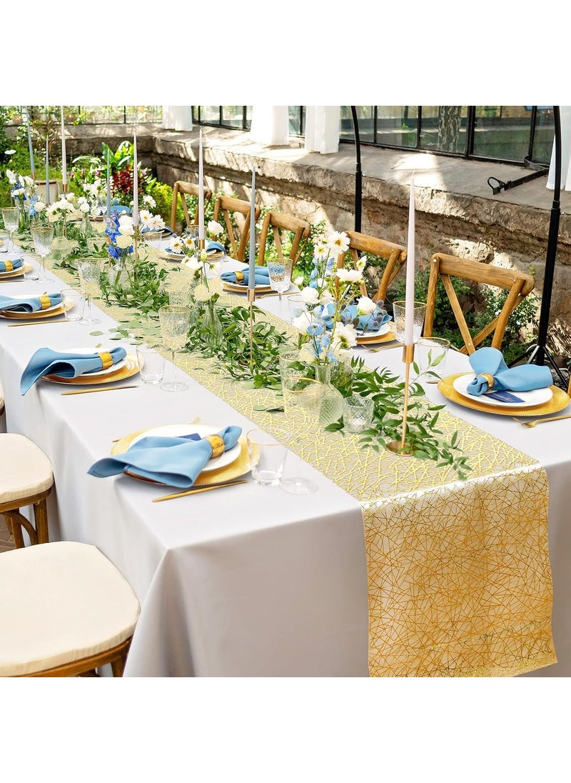 Reginary Reginary 12 Pieces Gold Table Runner 11 x 87 Inches Metallic Thin Mesh Table Runner RollGlitter Runner Rectangle Tablecloths Decor for Wedding Birthday Baby Shower Supplies  - Image 3