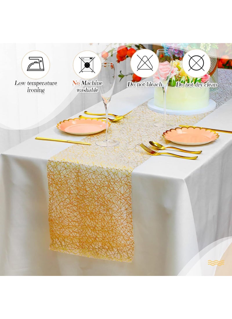 Reginary Reginary 12 Pieces Gold Table Runner 11 x 87 Inches Metallic Thin Mesh Table Runner RollGlitter Runner Rectangle Tablecloths Decor for Wedding Birthday Baby Shower Supplies  - Image 4