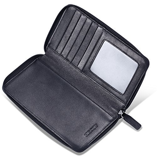 HISCOW Zippered Checkbook Cover & Card Holder with Divider - Italian Calfskin (Black) - Image 3