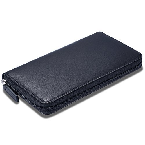 HISCOW Zippered Checkbook Cover & Card Holder with Divider - Italian Calfskin (Black) - Image 4