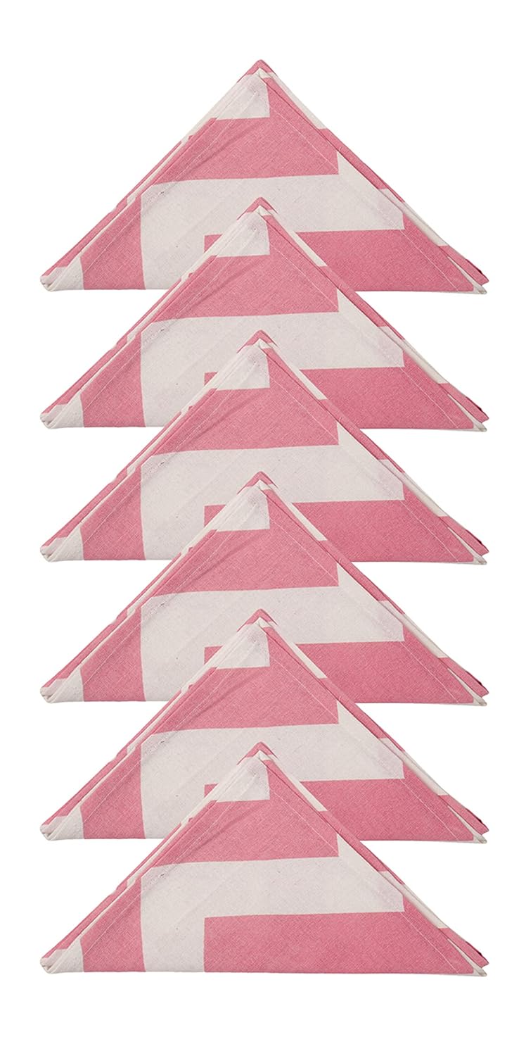 Dekor World Cotton Pink Chevron Printed and Solid Napkin Set (Pack of 12) - Image 2