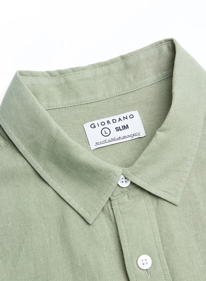 GIORDANO  Men's Slim Linen Cotton Solid Shirt for Men | Best Price UAE