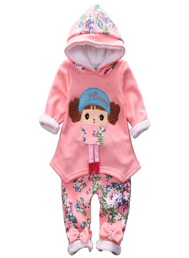 Yao Spring Autumn Winter Little Baby Girls Clothing Set Warm Velvet Hoodie and Pants (12-18Months, Pink) - Image 1