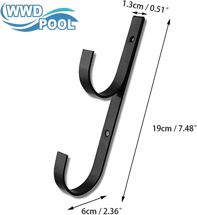WWD POOL Swimming Pool Aluminum Pole Hanger Set, Blue, 1-Pack (2 Hooks), for Telescoping Poles, Leaf Rakes, Skimmers, Nets, Brushes, Vacuum Hoses (1 Pair [ Black ]) - Image 2