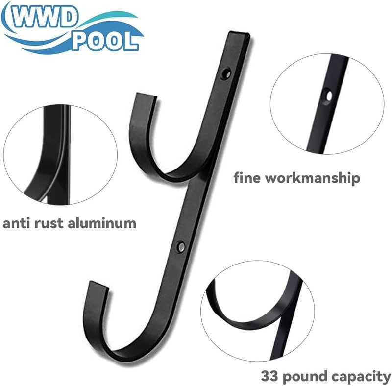WWD POOL Swimming Pool Aluminum Pole Hanger Set, Blue, 1-Pack (2 Hooks), for Telescoping Poles, Leaf Rakes, Skimmers, Nets, Brushes, Vacuum Hoses (1 Pair [ Black ]) - Image 4