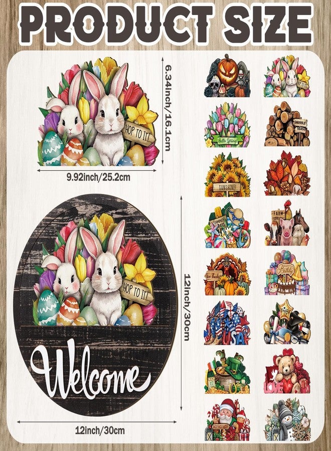 Yousoontic 17 Pcs 12 Inch Magnetic Welcome Door Sign Interchangeable Patriotic Front Door Decorations Summer Seasonal and Festive Signs for Women Gift Round Home Decor(Stylish Color,Modern Welcome) - Image 3