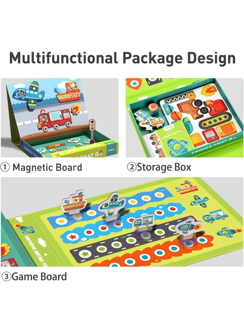 MiDeer 2-in-1 Magnetic Toys for Kids Ages 4–8 | Multi-Functional Board Game & Puzzle Set with 58 Magnets & 8 Vehicle Cards | Educational Toy for Preschool Learning, Imaginative Play & Travel - Image 3