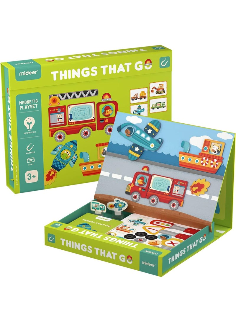 MiDeer 2-in-1 Magnetic Toys for Kids Ages 4–8 | Multi-Functional Board Game & Puzzle Set with 58 Magnets & 8 Vehicle Cards | Educational Toy for Preschool Learning, Imaginative Play & Travel - Image 1