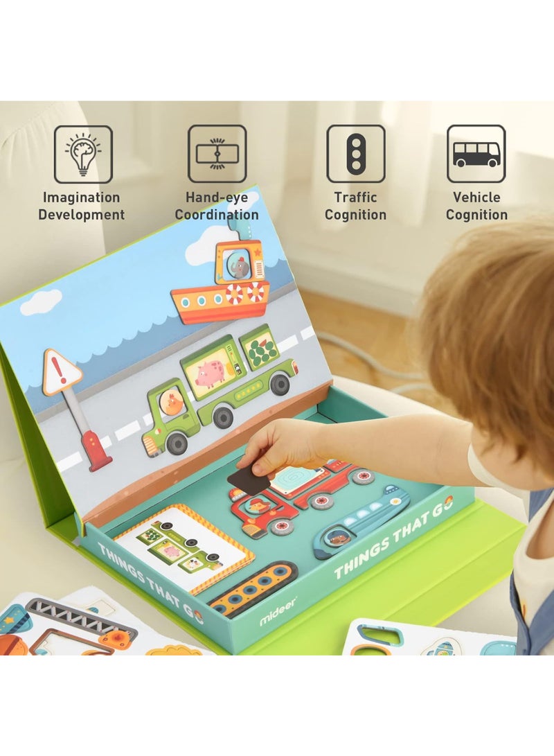 MiDeer 2-in-1 Magnetic Toys for Kids Ages 4–8 | Multi-Functional Board Game & Puzzle Set with 58 Magnets & 8 Vehicle Cards | Educational Toy for Preschool Learning, Imaginative Play & Travel - Image 4