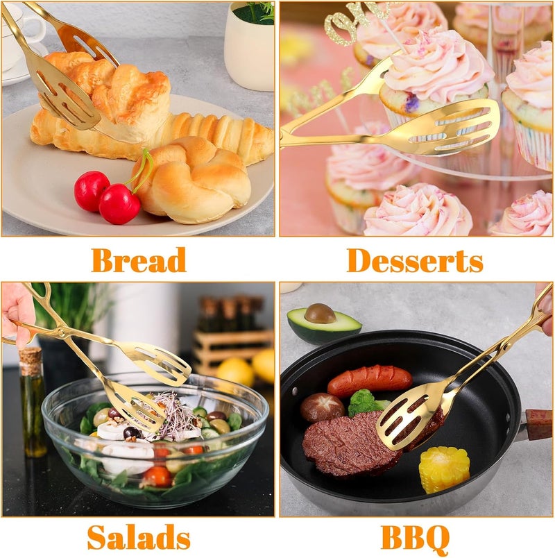 Dimeho 4 Pcs Gold Serving Tongs, Stainless Steel Serves Utensils 10 Inch Mini Salad Plated Buffet Serves Tongs for Wedding Party Kitchen Serving and Cooking - Image 4