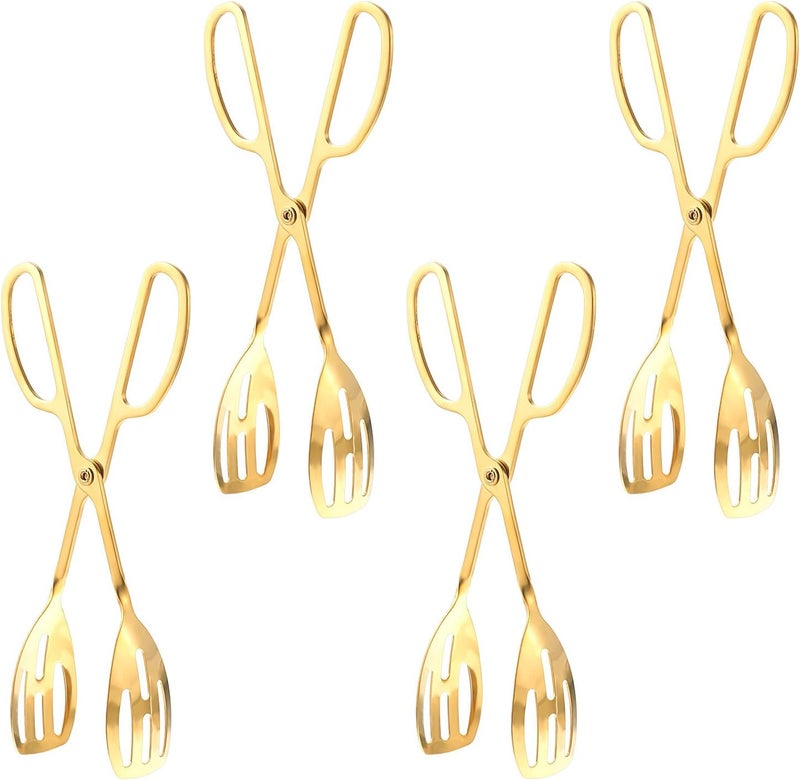 Dimeho 4 Pcs Gold Serving Tongs, Stainless Steel Serves Utensils 10 Inch Mini Salad Plated Buffet Serves Tongs for Wedding Party Kitchen Serving and Cooking - Image 1