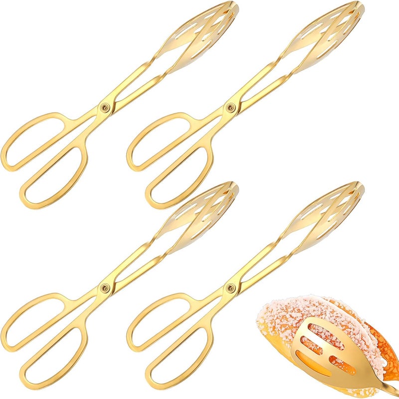 Dimeho 4 Pcs Gold Serving Tongs, Stainless Steel Serves Utensils 10 Inch Mini Salad Plated Buffet Serves Tongs for Wedding Party Kitchen Serving and Cooking - Image 2