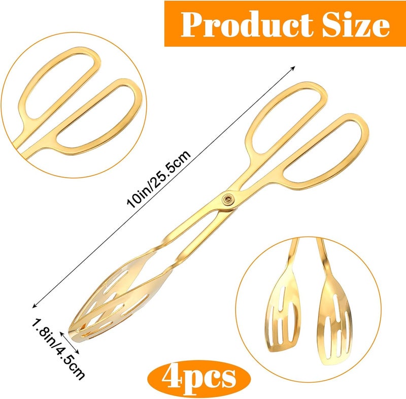 Dimeho 4 Pcs Gold Serving Tongs, Stainless Steel Serves Utensils 10 Inch Mini Salad Plated Buffet Serves Tongs for Wedding Party Kitchen Serving and Cooking - Image 3