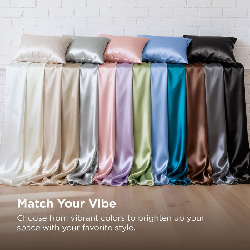 Bedsure Satin Sheets Queen Size - 4 Piece Silky Bedsheets with 15 Inches Deep Pocket Fitted Bedsheet,1 Flat Sheet, 2 Satin Pillowcases, Good for Hair & Skin (Queen, Silver Grey) - Image 5