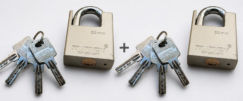 Set of 2 50mm Metal Computer Security Locks, Chrome Plated Hardened Steel Sides, Double Lock System, with 8 Keys, for Doors, Gates, Warehouses - Image 2