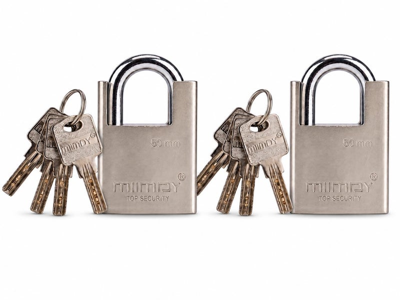 Set of 2 50mm Metal Computer Security Locks, Chrome Plated Hardened Steel Sides, Double Lock System, with 8 Keys, for Doors, Gates, Warehouses - Image 1